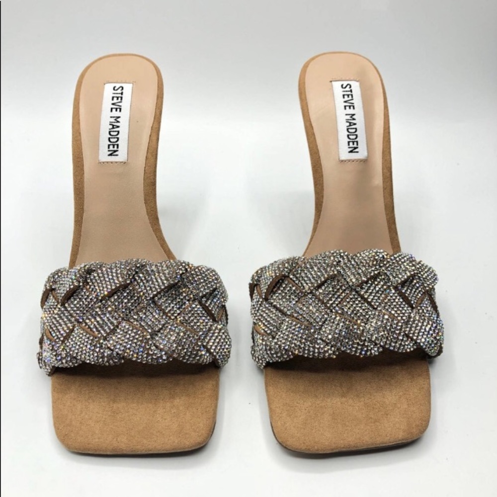 Steve Madden Jazlin Rhinestone Square Open Toe Stiletto Mule Heeled Sandal - Picture 13 of 16